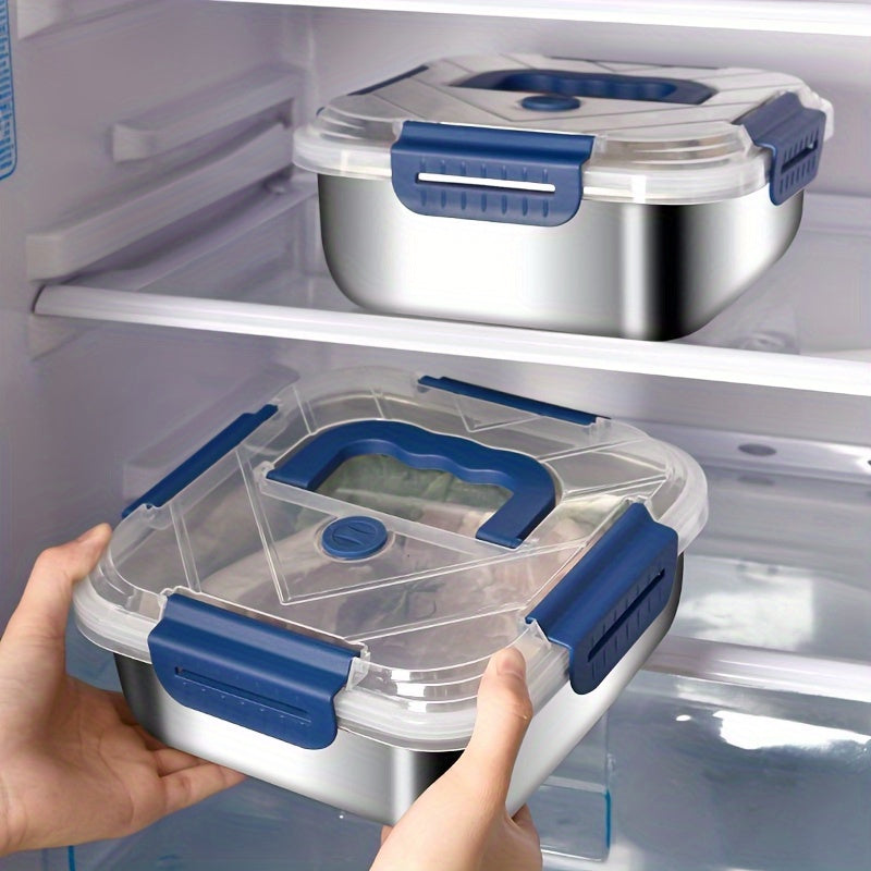 Modern 87 Oz Refrigerator Storage Organizer – easy-access fridge organization, Extra-Large Stainless Steel Food Storage Container 60 87 Oz with Blue Lid - Leak-Proof, designed for American homes, daily convenience and practical gifting