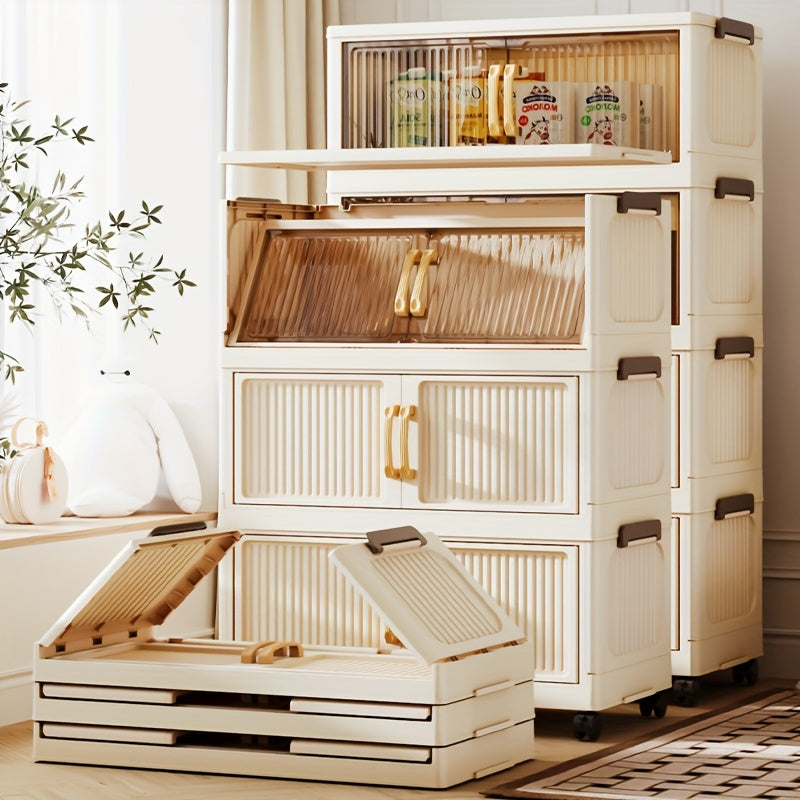 Versatile Stackable Home Storage Bins – portable space-saving storage, Large 5 3 1-Story Plastic Storage Box with Lid 19 Face Width-Folding Lockers Foldable, designed for American homes, daily convenience and practical gifting