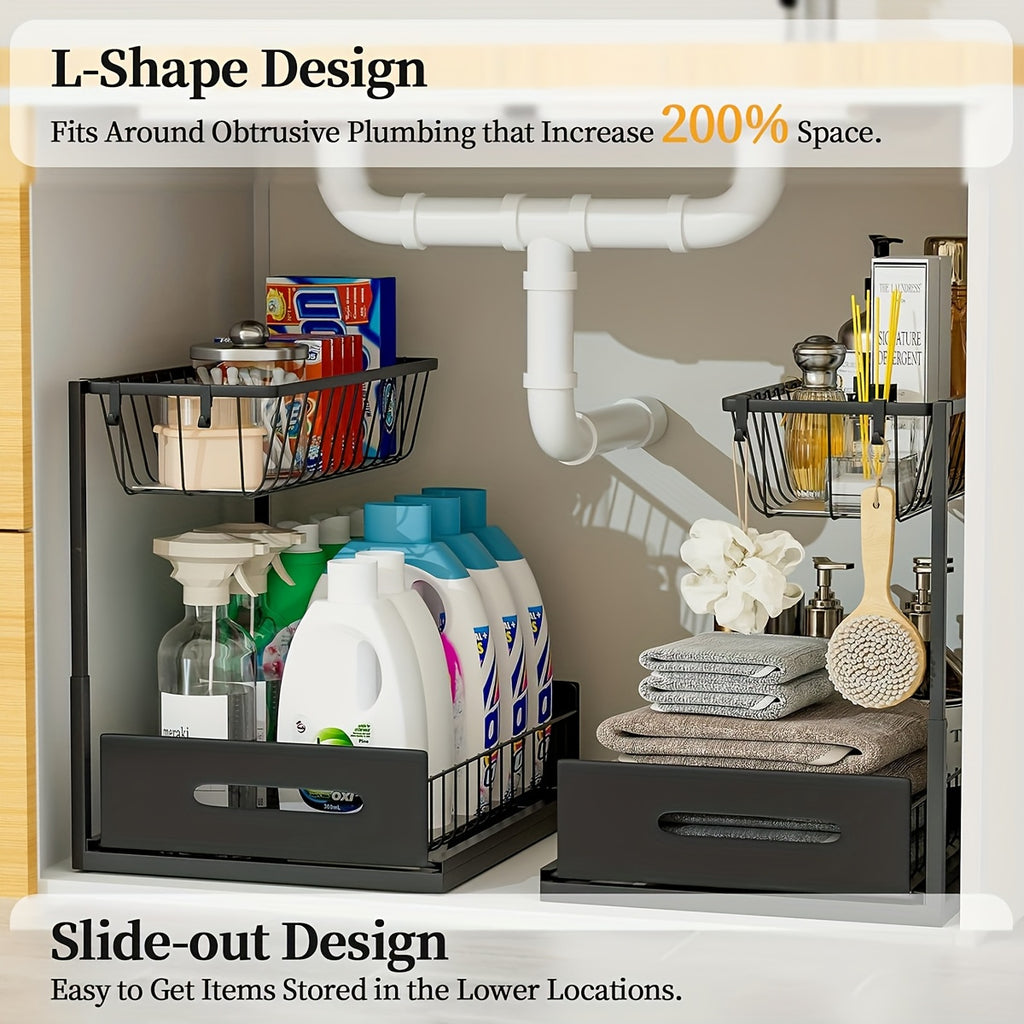 Kitchen Essential – Under Sink Organizers, Metal Pull Out Under Sink Organizers And Storage Shelves with Sliding Drawer, Under Sink Storage for Kitchen, Bathroom (1pack/2pack) for Modern US