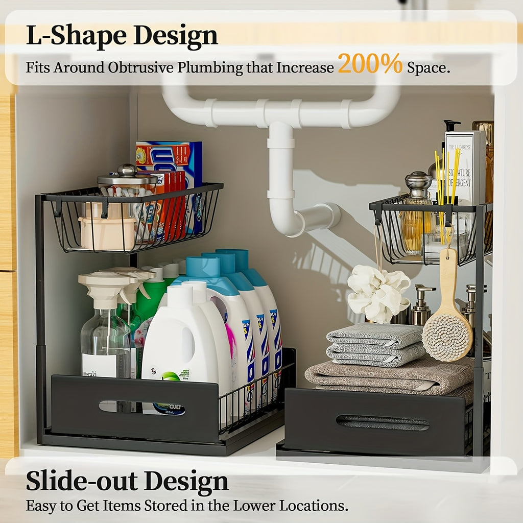 Kitchen Essential – Under Sink Organizers, Metal Pull Out Under Sink Organizers And Storage Shelves with Sliding Drawer, Under Sink Storage for Kitchen, Bathroom (1pack/2pack) for Modern US