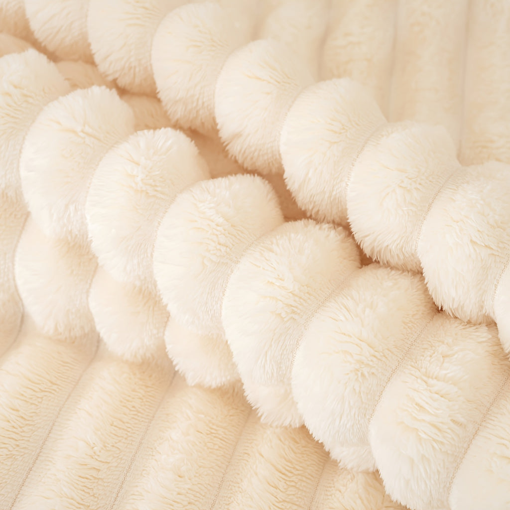 Versatile Cozy Home Textile Accent – comfortable everyday home styling, Luxurious Double-Sided Faux Rabbit Fur Throw Blanket - Cozy Striped Flannel Soft And Warm, designed for American homes, daily convenience and practical gifting