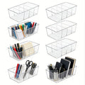 8 Pack Food Storage Organizer Bins, Clear Plastic Bins for Pantry, Kitchen, Fridge, Cabinet Organization And Storage, 4 Compartment Holder for Packets, Snacks, Pouches, Spice Packets