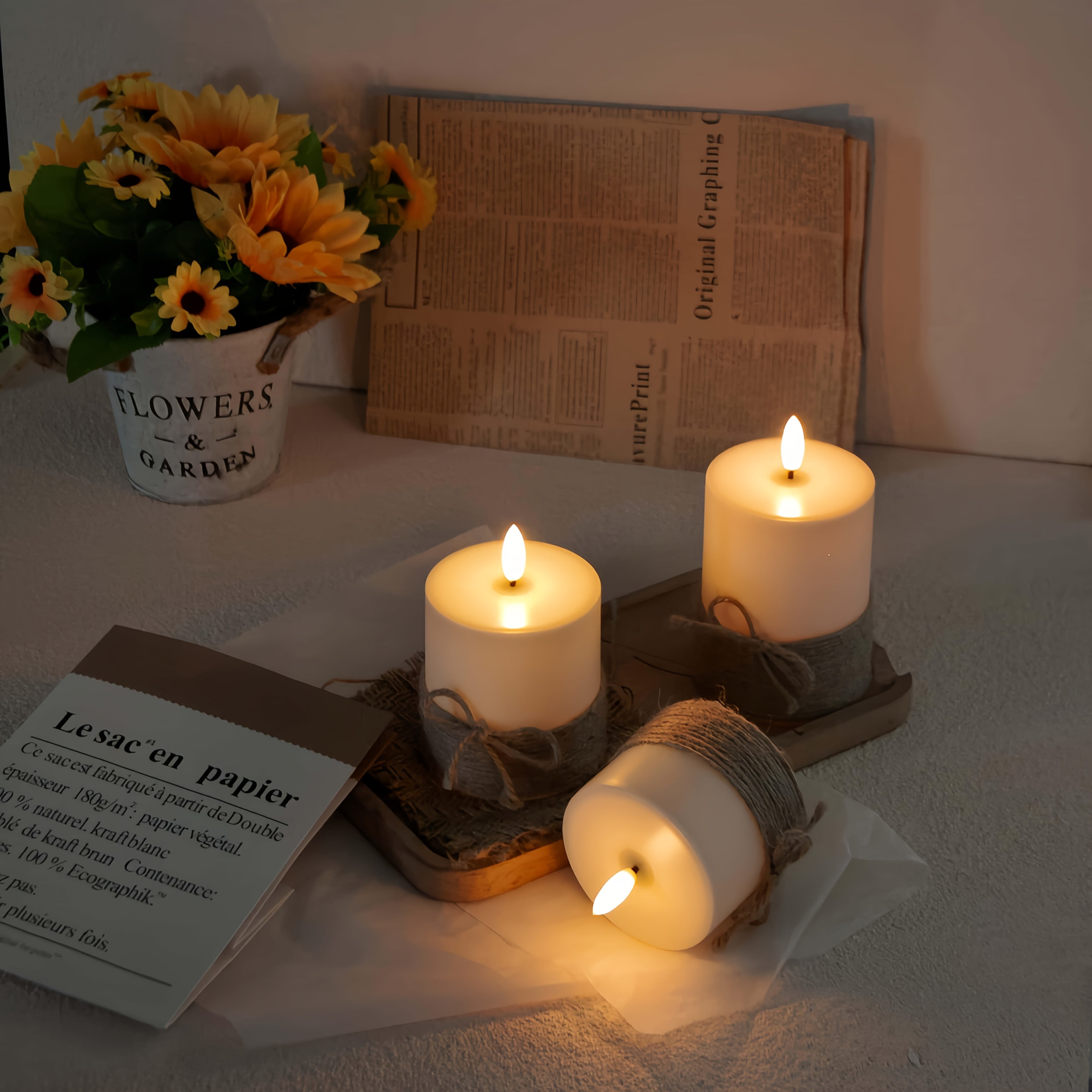 3pcs Flameless Candle Light Set, Remote Control And Tied Rope Electronic Candles, Battery-Operated (Batteries Not Included In Shipping), Suitable For Birthday And Wedding Props, Remote Control Candles, Ideal For Home, Bedroom, Weddings, Proposals
