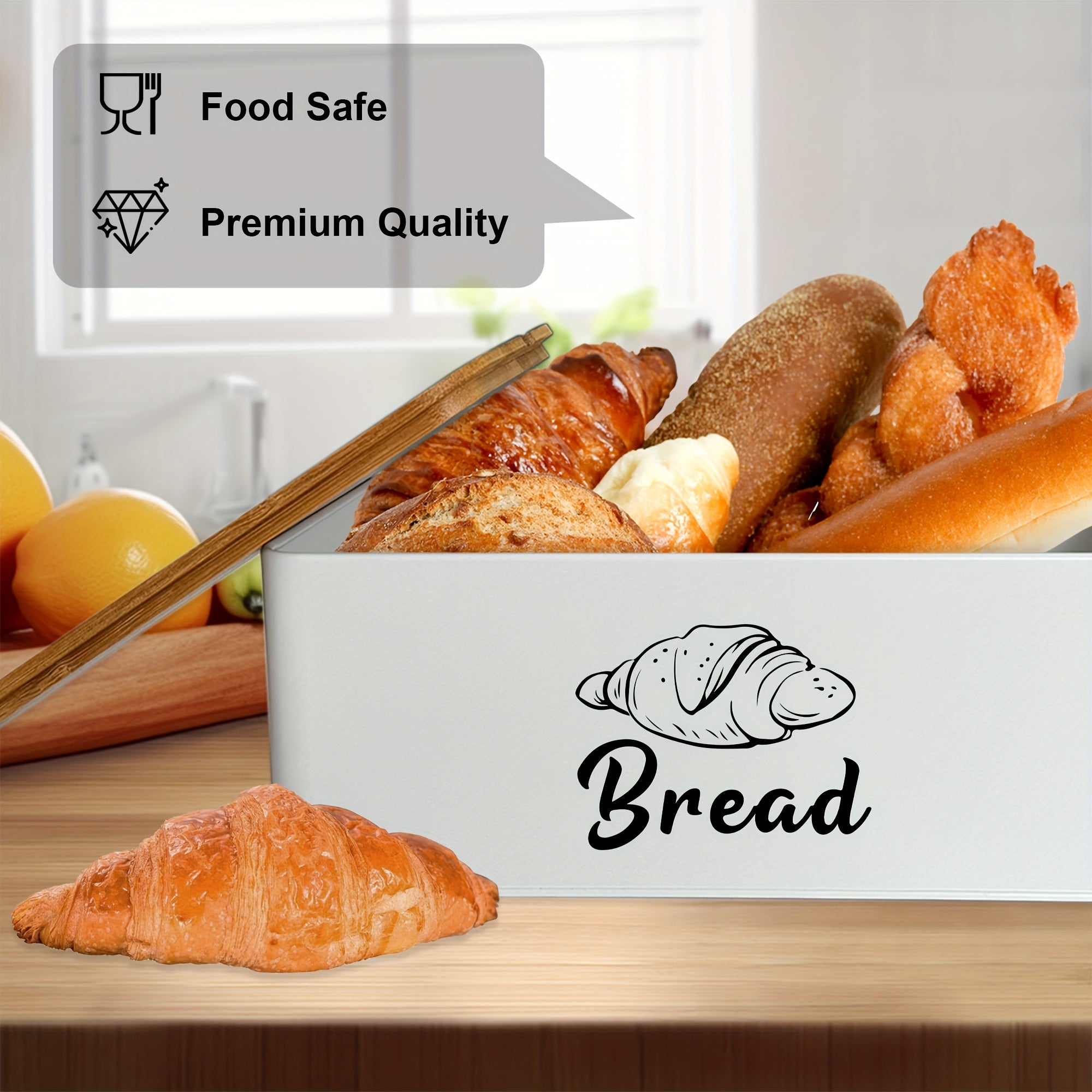 White Bread Storage Container for The Kitchen, Featuring a Cutting Board Lid, Spacious Design, And Serving As a Countertop Bread Rack