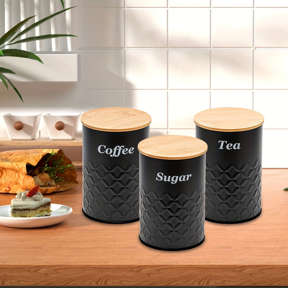 Black Bread Box With Tea Coffee Sugar Canisters