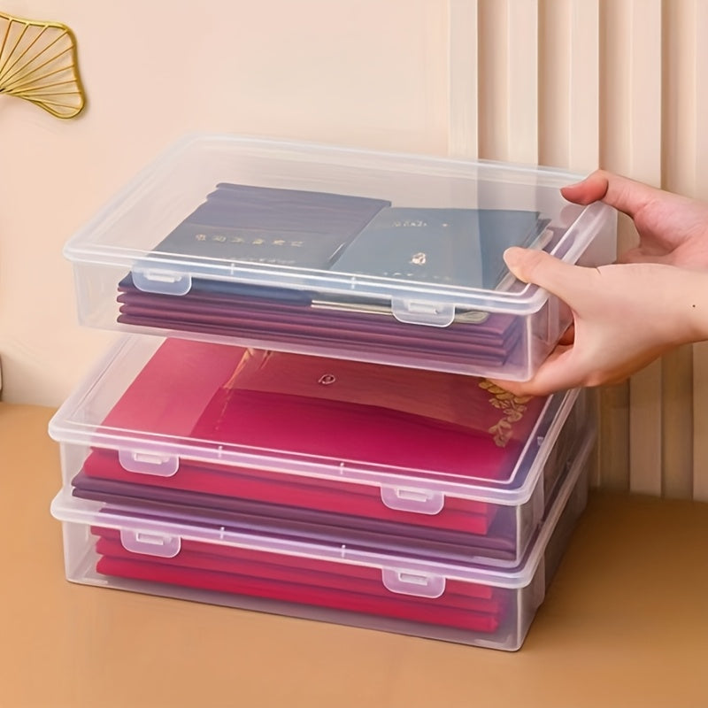 3pcs Clear Plastic Storage Bins, A5 Size Transparent Plastic Organizer, Flip-Top Stackable Storage Box with Label Holders, Desktop Document Organizer for Office & Home