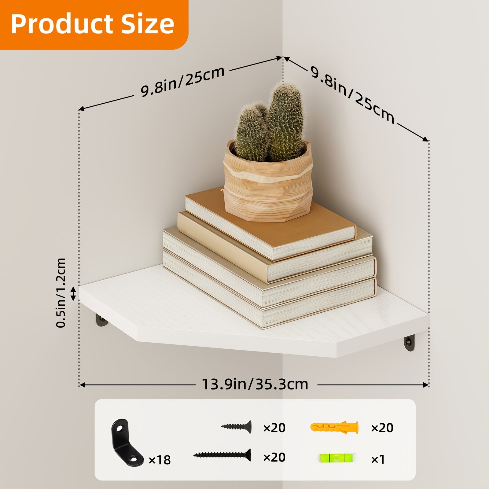 Bathroom Organizer – TOMNK 13.9-Inch Floating Corner Shelves 2/6pcs, Wall Mounted Storage Organizer for Bedroom, Living Room, Bathroom, Display Shelf for Mini Plant, Office Bookshelf(White/B
