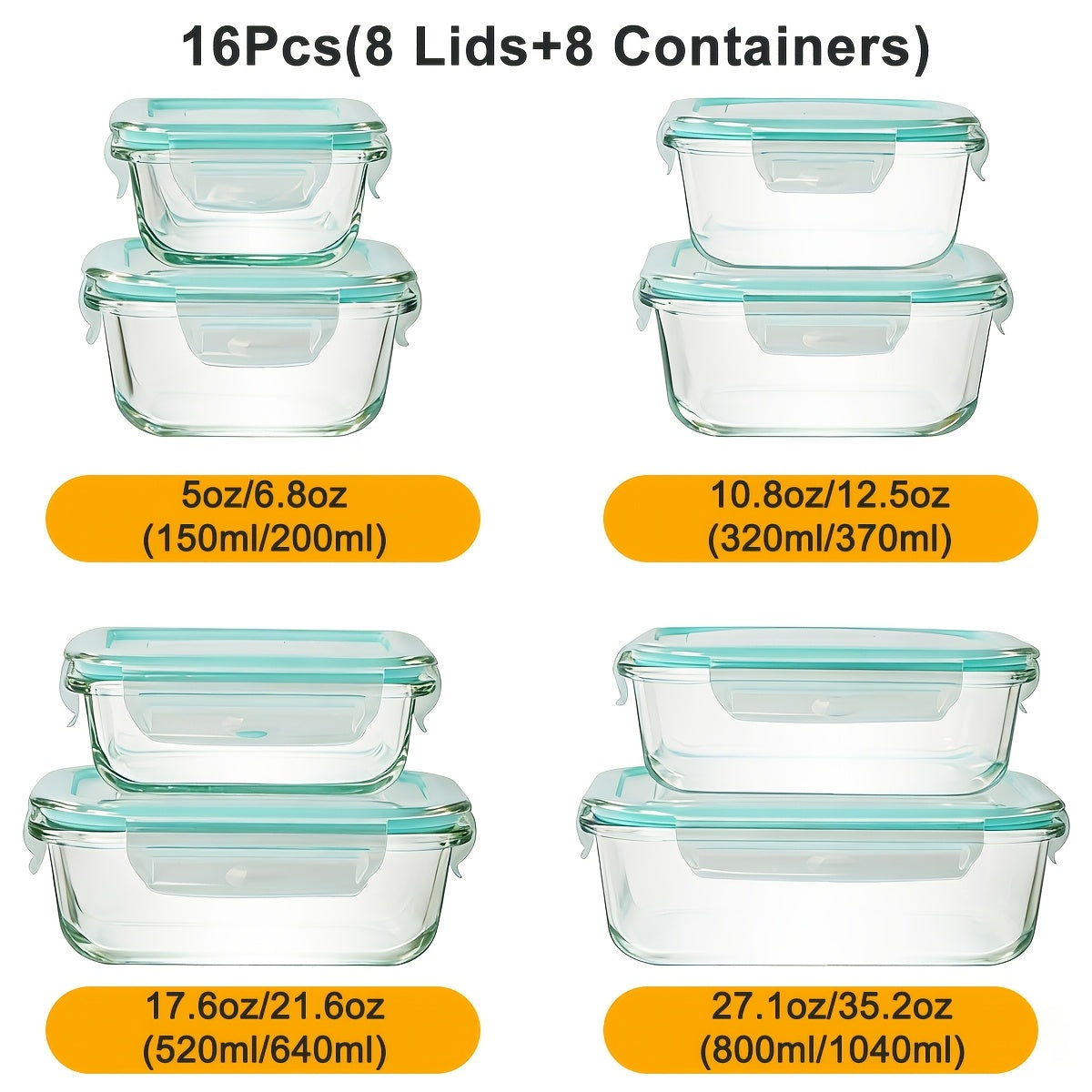 Heavy-Duty 16pcs Glass Meal Prep Container Set – leak-resistant reusable meal prep, 16pcs 8 Lids And 8 Containers Sealed Glass Food Storage Containers Lunch Boxes Microwave, designed for American homes, daily convenience and practical gifting