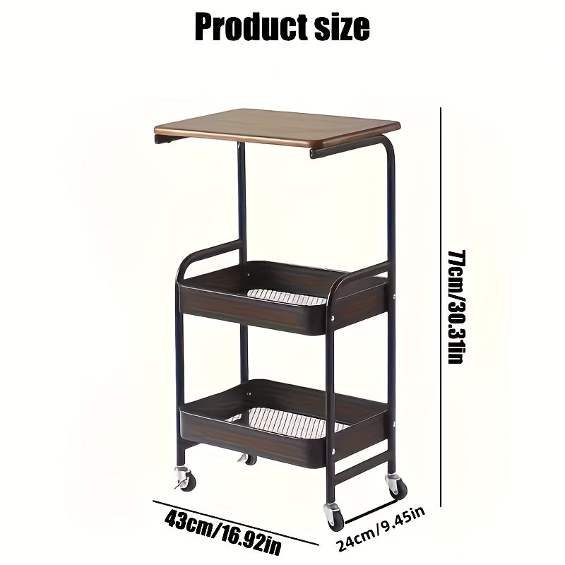Multi-functional Three-Tier Rolling Cart, Multi-purpose Metal Storage Rack, Snack Rack, with Portable Wheels, Suitable for Kitchen, Home, or Office Use, Office Storage and Organization Rolling Cart, Standing Shelf