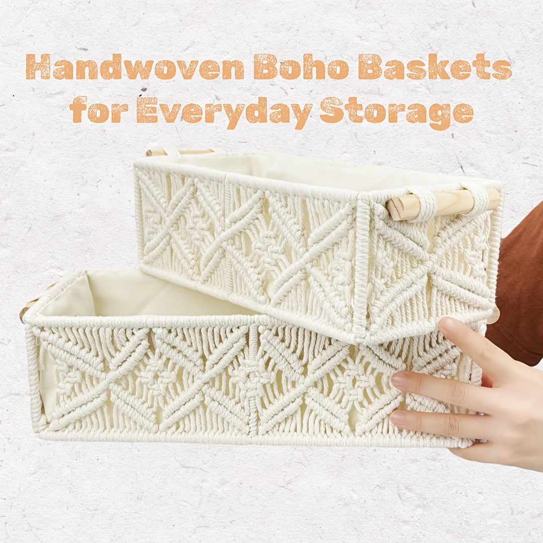 Premium 2pcs Adjustable Home Storage Rack – durable multi-purpose storage, 2pcs Bohemian Handmade Macrame Storage Basket Set with Handles Multipurpose Organizer for Food Jewelry, designed for American homes, daily convenience and practical gifting