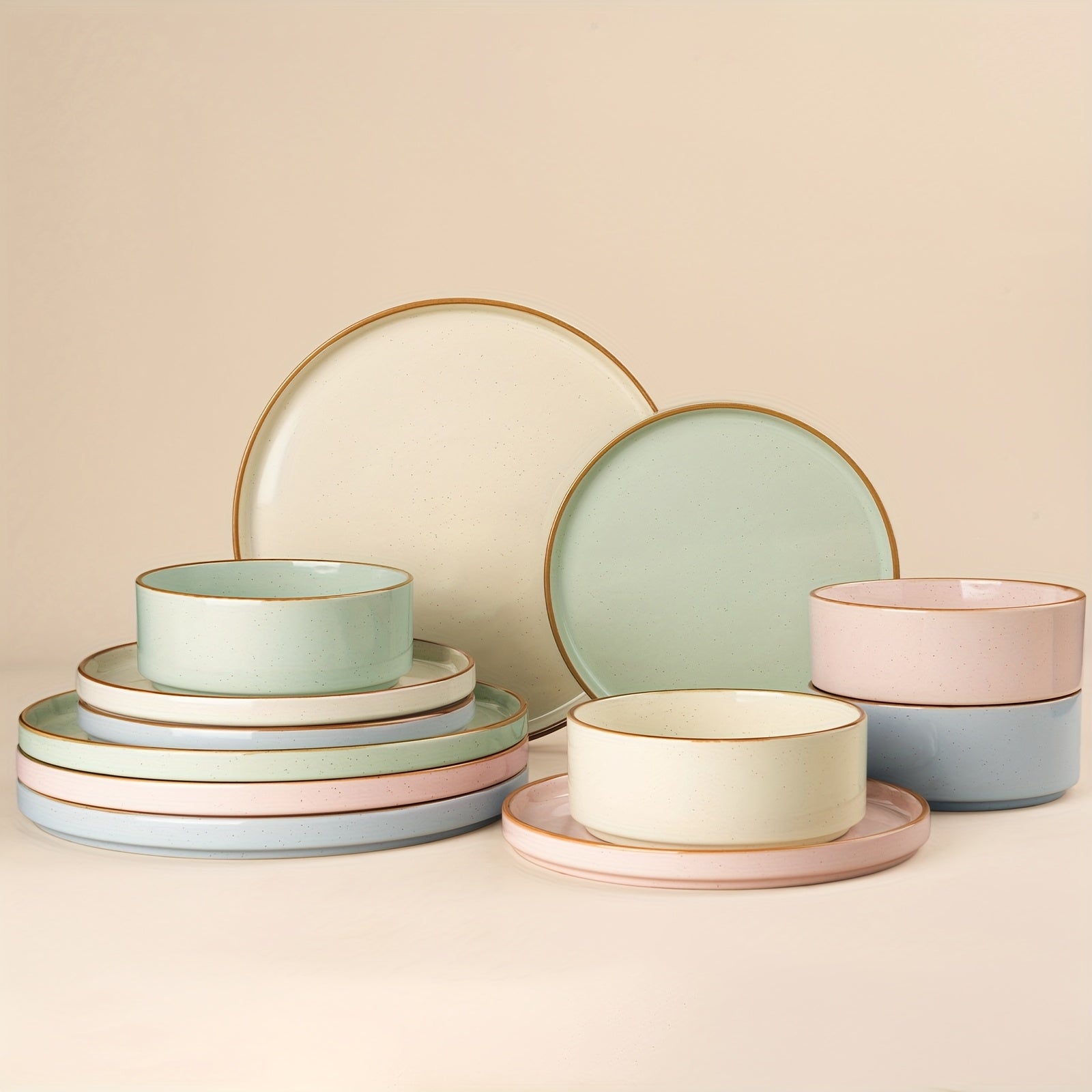 12pcs Stoneware Dinnerware Set for 4, Microwave And Dishwasher Safe
