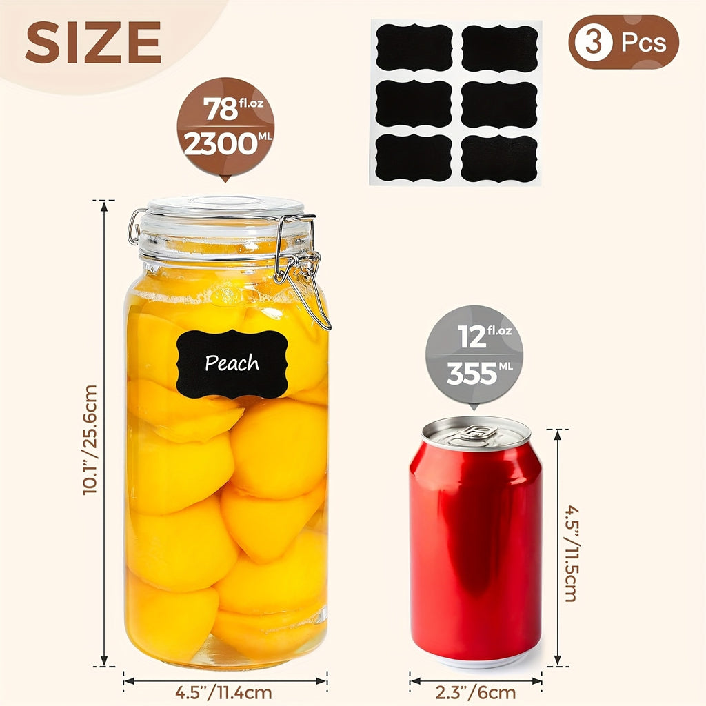 Heavy-Duty 78oz Airtight Storage Jar Set – clear reusable pantry storage, Airtight Glass Canister Set Of 3 with Lids 78oz Food Storage Jar Square -, designed for American homes, daily convenience and practical gifting