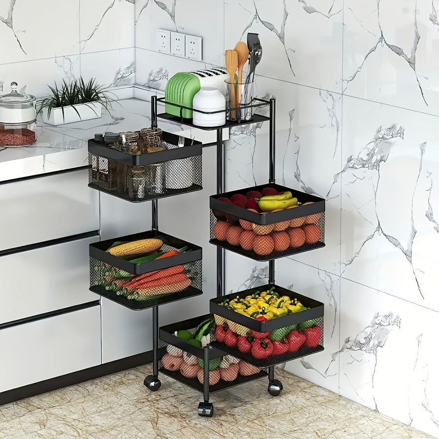 Compact 5 Tier Adjustable Home Storage Rack – durable multi-purpose storage, Rotating Kitchen Storage Shelf 5 Tier Metal Fruit Vegetable Storage Basket Multi-Layer Vegetable Rack, designed for American homes, daily convenience and practical gifting