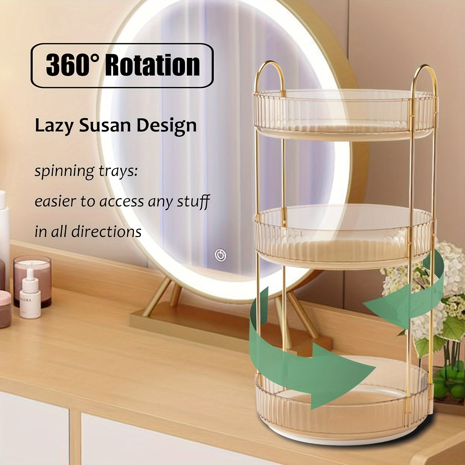 Modern 3Tier Home Storage Organizer – space-saving everyday organization, 3Tier Height Adjustable Seasoning Organizer Lazy Rotating Turntable Spice Organization for Table Top Pantry, designed for American homes, daily convenience and practical giftin