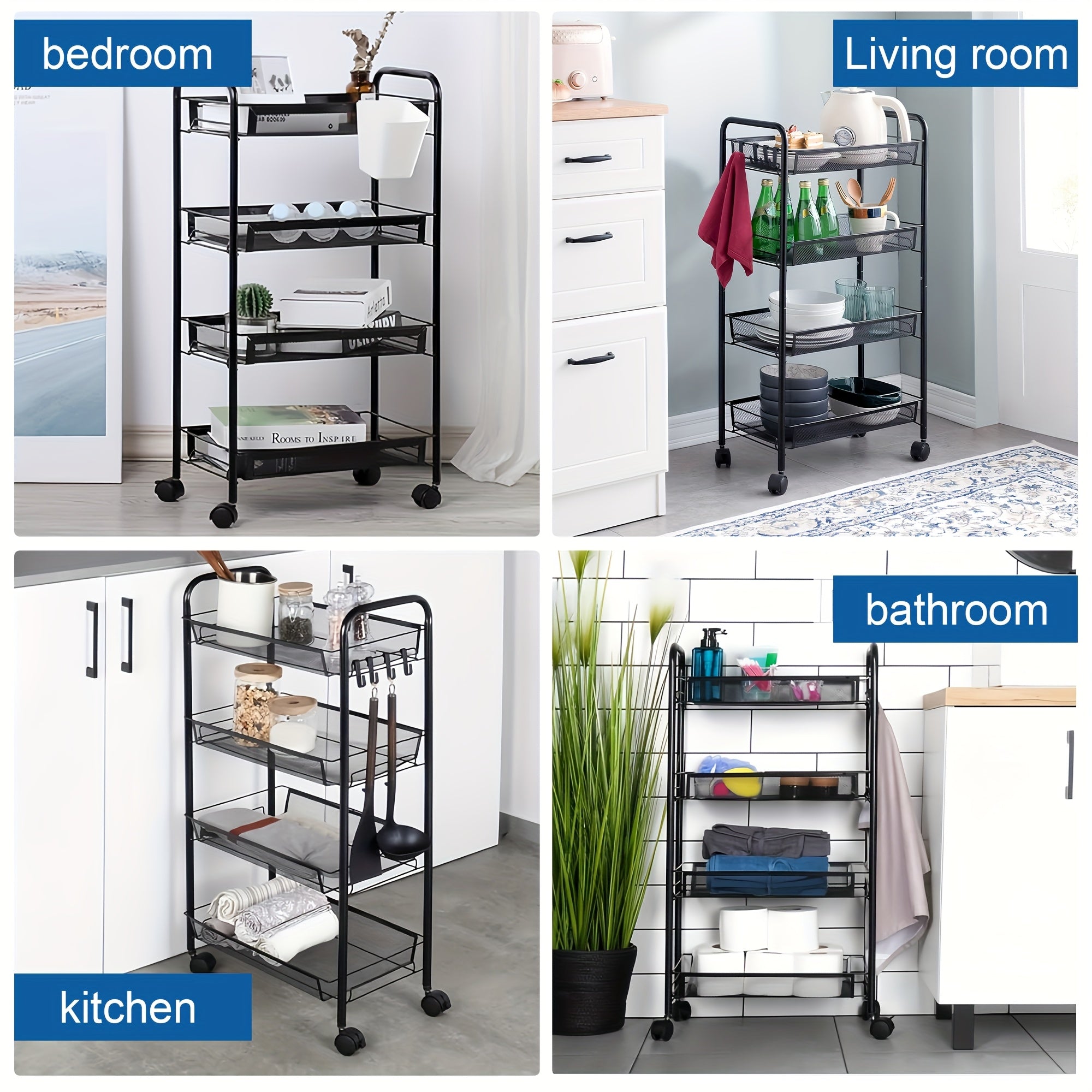Heavy-Duty 3/4/5 Tier Adjustable Home Storage Rack – durable multi-purpose storage, 3 4 5 Tier Kitchen Dining Side Cart - Carbon Steel Storage Cart Multifunctional, designed for American homes, daily convenience and practical gifting