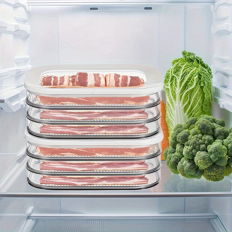 Kitchen Essential – 4-Tier Set of Stackable Refrigerated Containers for Meat with a Lid- Refrigerator Organizer Box, Meat Preservation Container, Ideal for Storing Vegetables, Fruits, And En