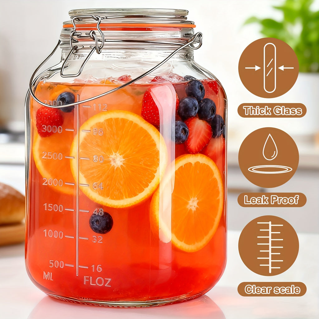 2 Pack 1 Gallon Glass Jar with Handle, Airtight Lids, Measurement Marks, Super Wide Mouth Large Mason Jars, Glass Gallon Jugs Storage Container for Sun Tea, Kombucha, Storing, Canning