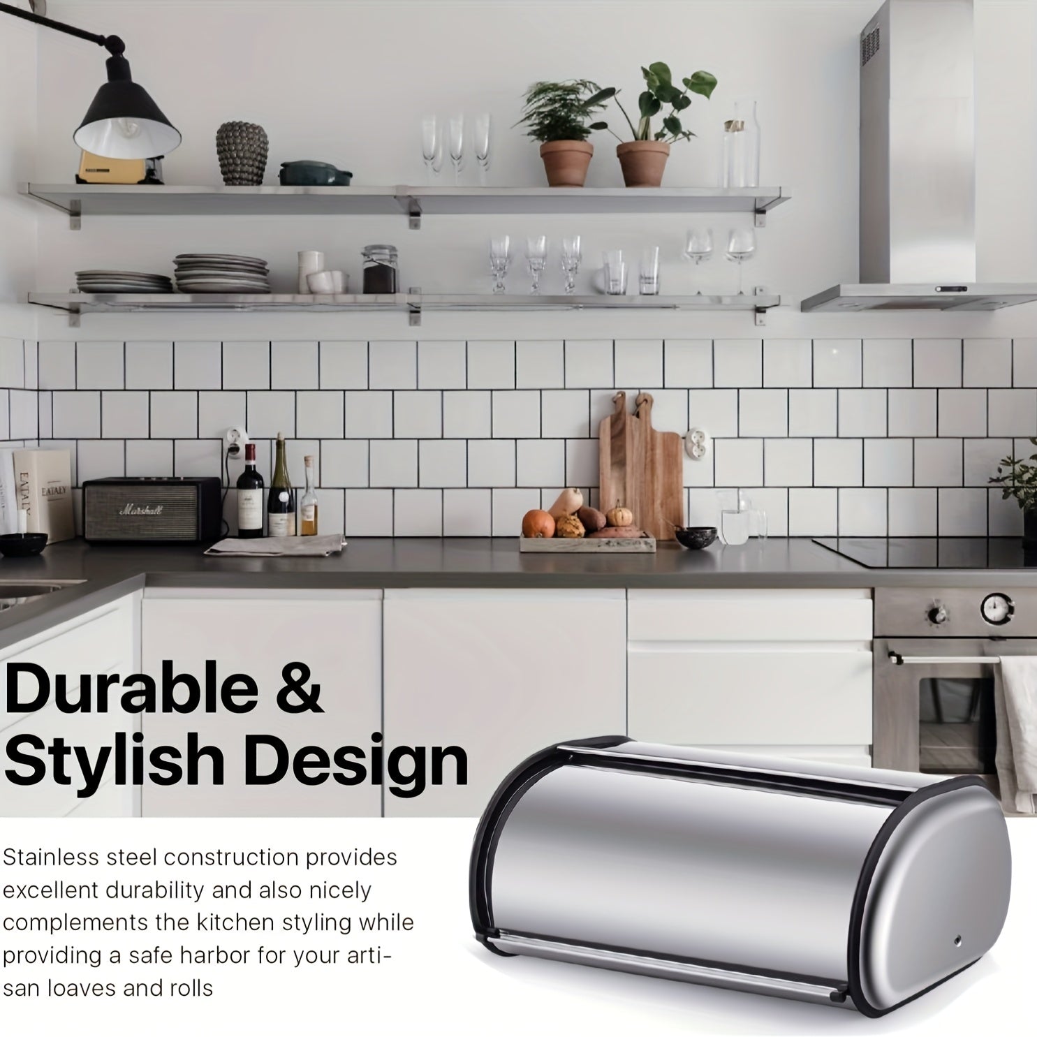 Modern Stainless Steel Bread Box – fresh-bread countertop organization, 13-Inch Stainless Steel Roll-Top Bread Box Countertop Bread Storage Container with Stainless Steel Lid, designed for American homes, daily convenience and practical gifting
