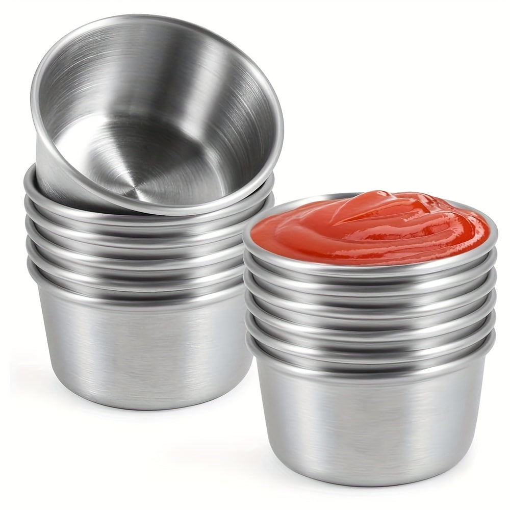 12pcs 304 Stainless Steel Sauce Dipping Bowls - 1.52/1.86oz Round Mini Dipping Cups, Reusable Sauce Dishes for Home Party Restaurants