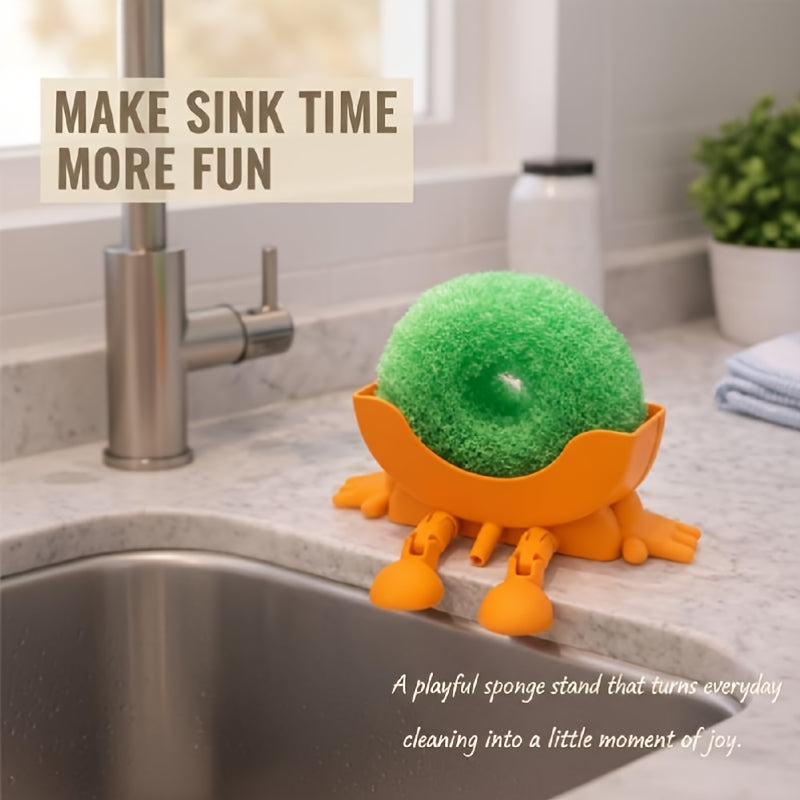 1pc Fun Sponge Stand, 3D Printed Sink Draining Sponge Holder, Cute Sitting Kitchen Caddy Gadgets with Hanging Legs, Countertop Organizer for Sink Edge& Counter Decor, for Daily Cleaning (Design by 3D Print LT)