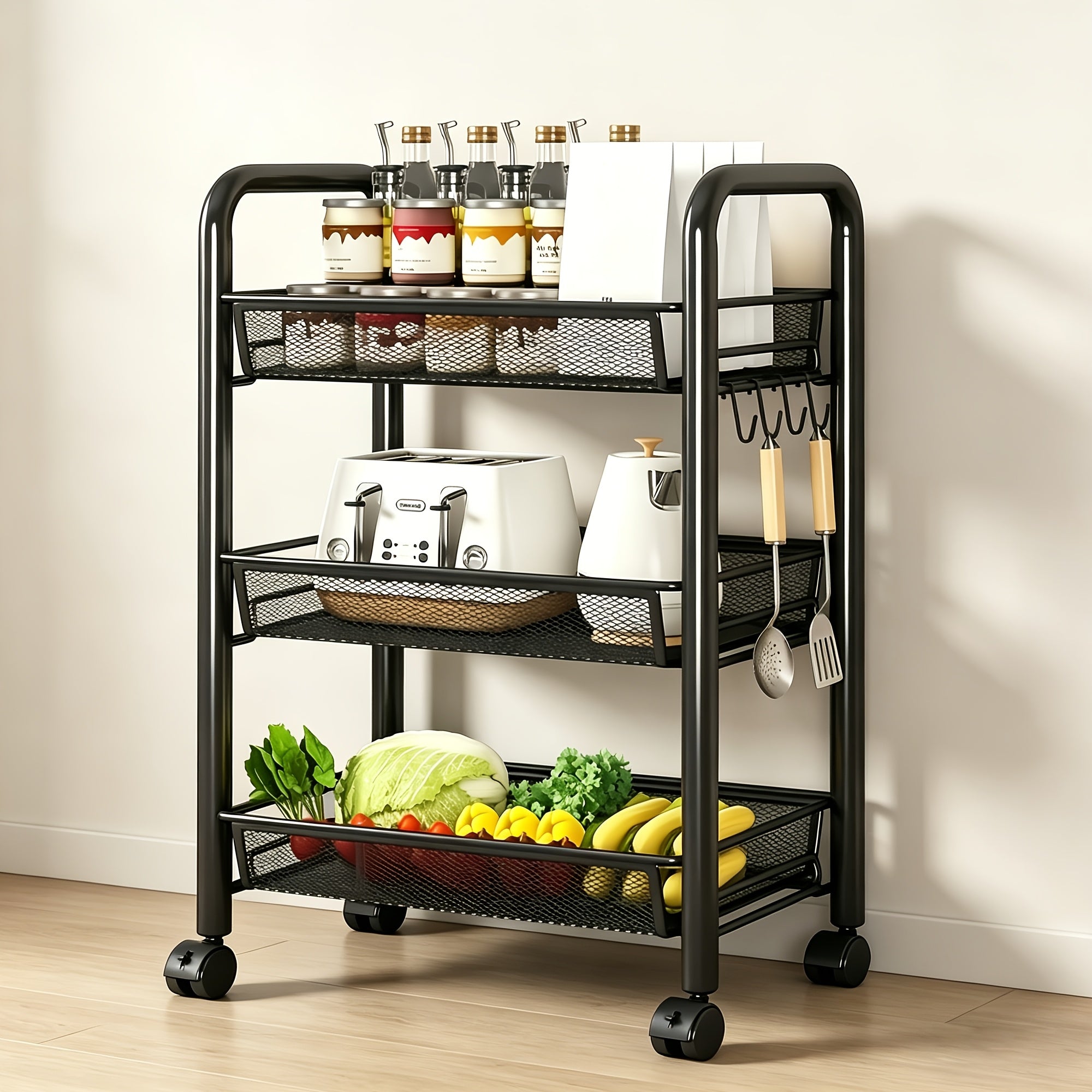 Heavy-Duty 3/4/5 Tier Adjustable Home Storage Rack – durable multi-purpose storage, 3 4 5 Tier Kitchen Dining Side Cart - Carbon Steel Storage Cart Multifunctional, designed for American homes, daily convenience and practical gifting
