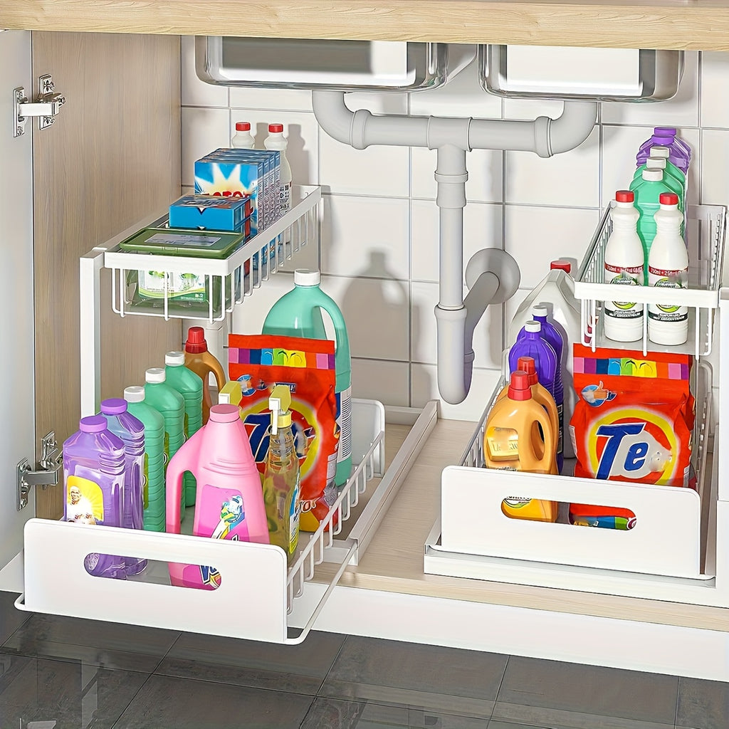 Kitchen Essential – Under Sink Organizer, Pull Out Cabinet Organizer 2 Tier Slide Out Sink Shelf Cabinet Storage Shelves, Under Sink Storage For Kitchen Bathroom Cabinet for Modern US Homes,