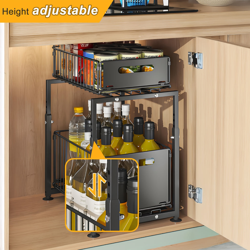 Premium 1pc Pull-Out Cabinet Organizer – smooth-access cabinet organization, 1pc Big Black Pull Out Drawer for Kitchen Cabinet 2-Tier No Drill Roll Out, designed for American homes, daily convenience and practical gifting