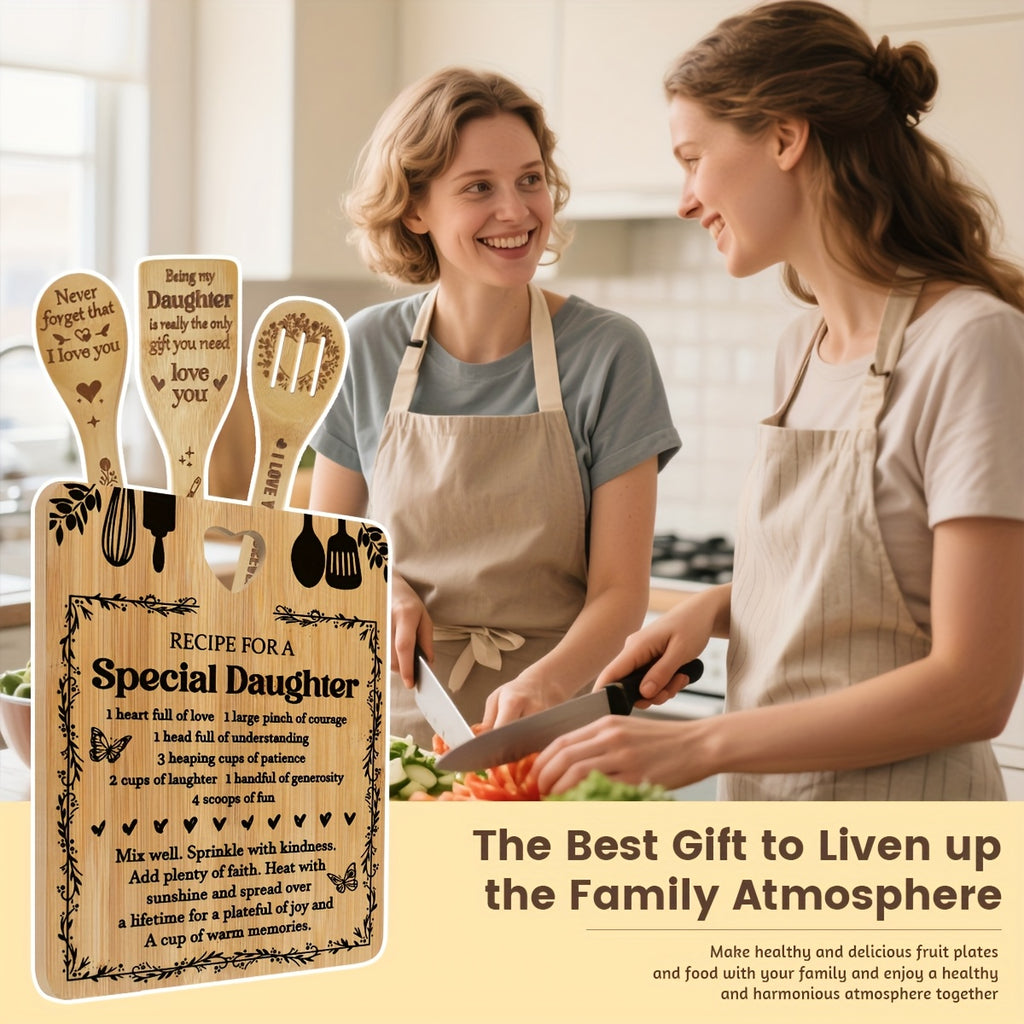 Gifts for Daughter - "Recipe for a Special Daughter" Daughter Birthday Gifts Cutting Board Set Bamboo-Made Engraved Utensil Set Birthday Gifts for Daughter Mothers Day Gifts for Daughter