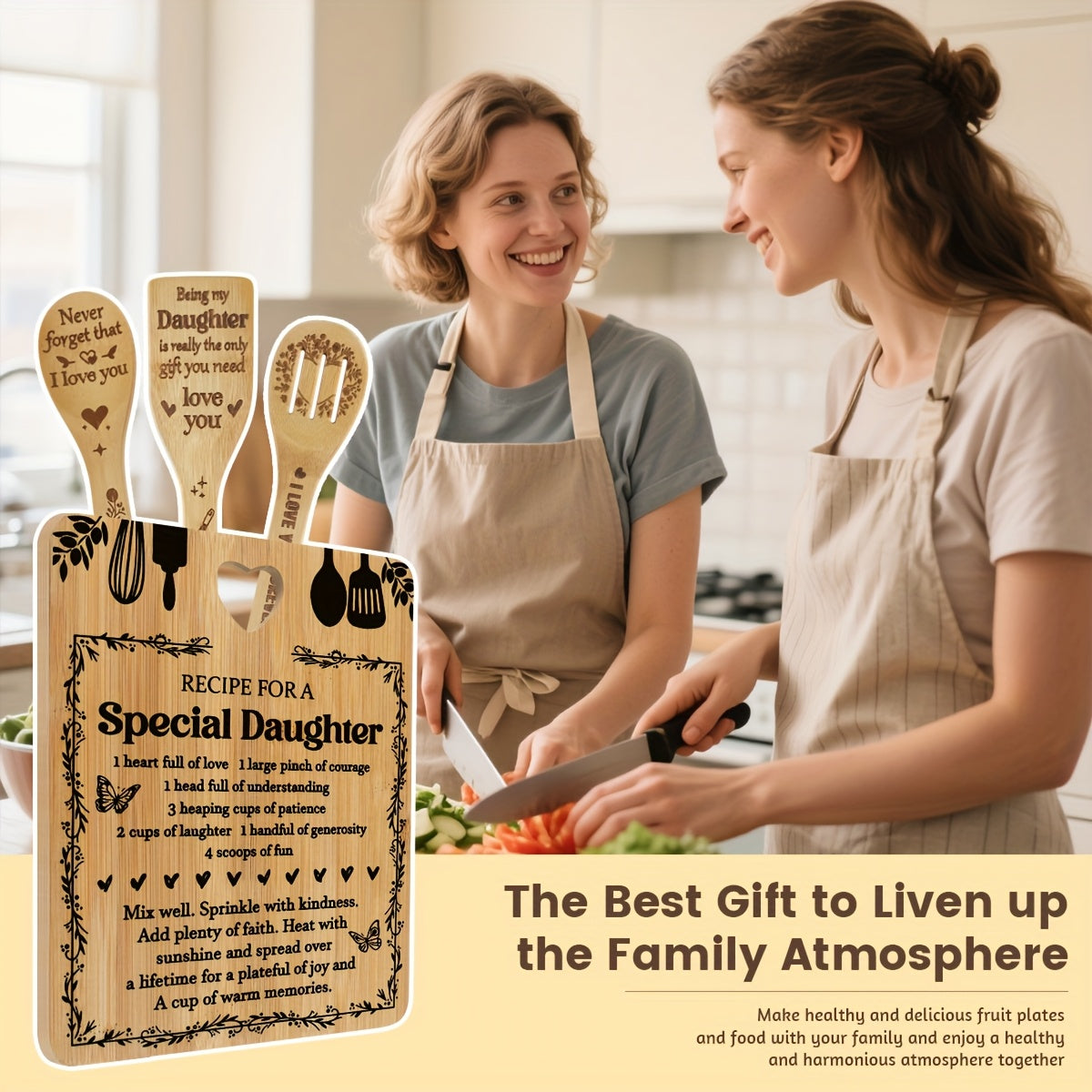 Gifts for Daughter - "Recipe for a Special Daughter" Daughter Birthday Gifts Cutting Board Set Bamboo-Made Engraved Utensil Set Birthday Gifts for Daughter Mothers Day Gifts for Daughter