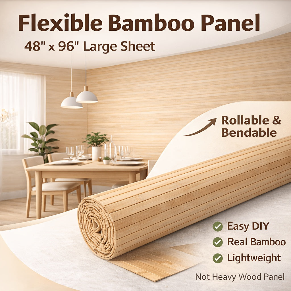 Home Storage Organizer – Natural Bamboo Wall Panel for Interior Wall Decor, 48 X 96 Inch Pole Wrap Wainscoting Paneling for Wall Ceiling Furniture Cabinet Office, Carbonized for Modern US Ho