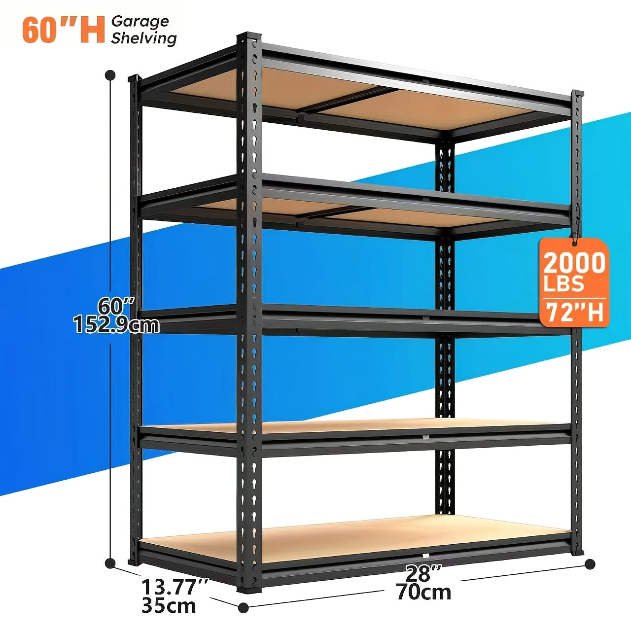 Kitchen Essential – [Heavy Duty Shelving] Heavy Duty 5 Tier 2000LBS Metal Shelving Units | 60"H for garage Shelving Storage Shelves, Adjustable Metal Shelving Unit For Garage Shelves Rack Sh