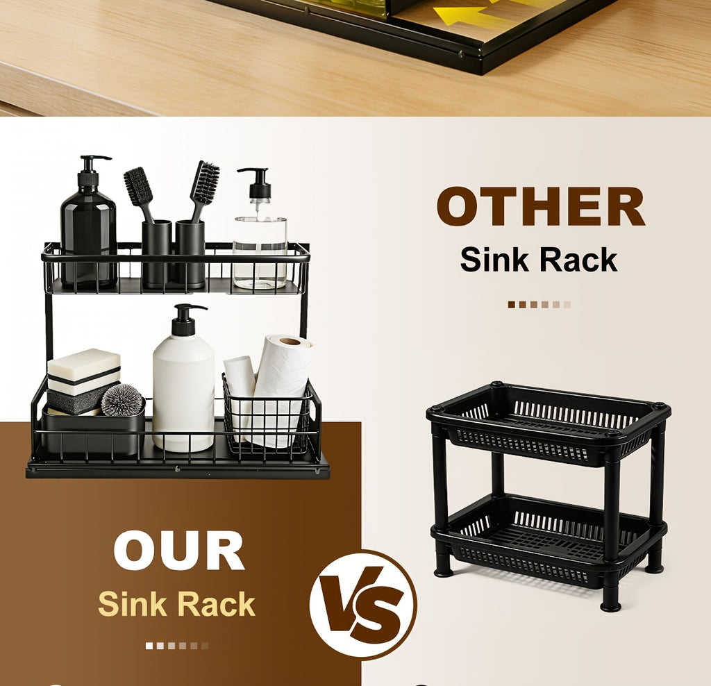 Kitchen Essential – 1/2pcs Kitchen Organizers And Storage, Kitchen Accessories, Utility Racks, Under Sink Organizer, Pull Out Cabinet Organizer, 2 Tier Slide Out Sink Shelf, Cabinet Storage