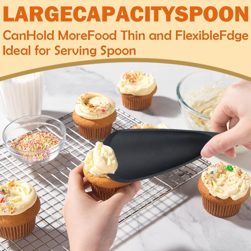 Kitchen Essential – 2pcs Cooking Spoon Set, Suitable for Non-stick Pans, 12-inch Silicone Spoon And Spatula with Wooden Handle, Used for Cooking, Serving, Mixing, Scooping And Scraping, Blac