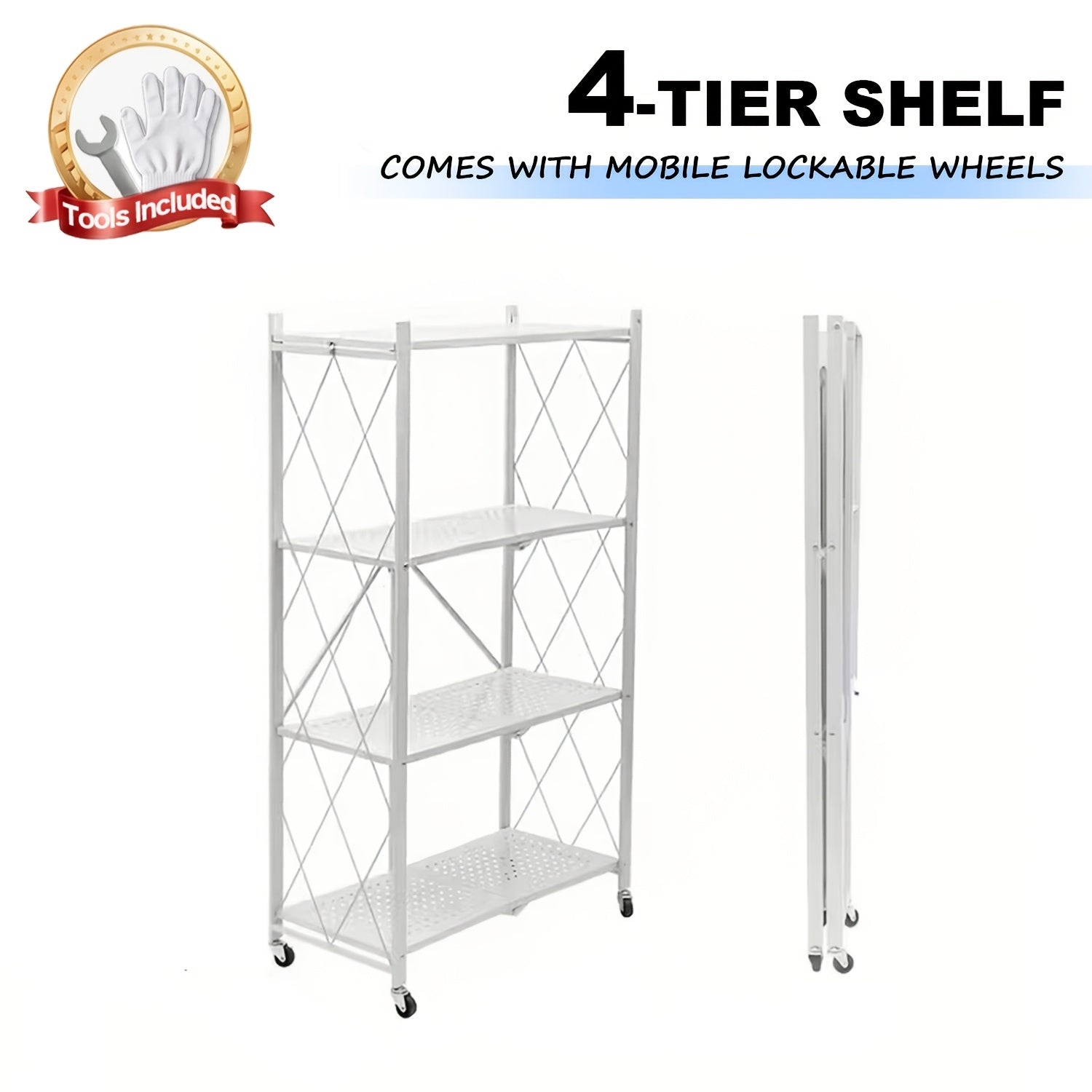 Storage Rack – Foldable Metal Storage Rack Requiring No Installation Designed with Foldable