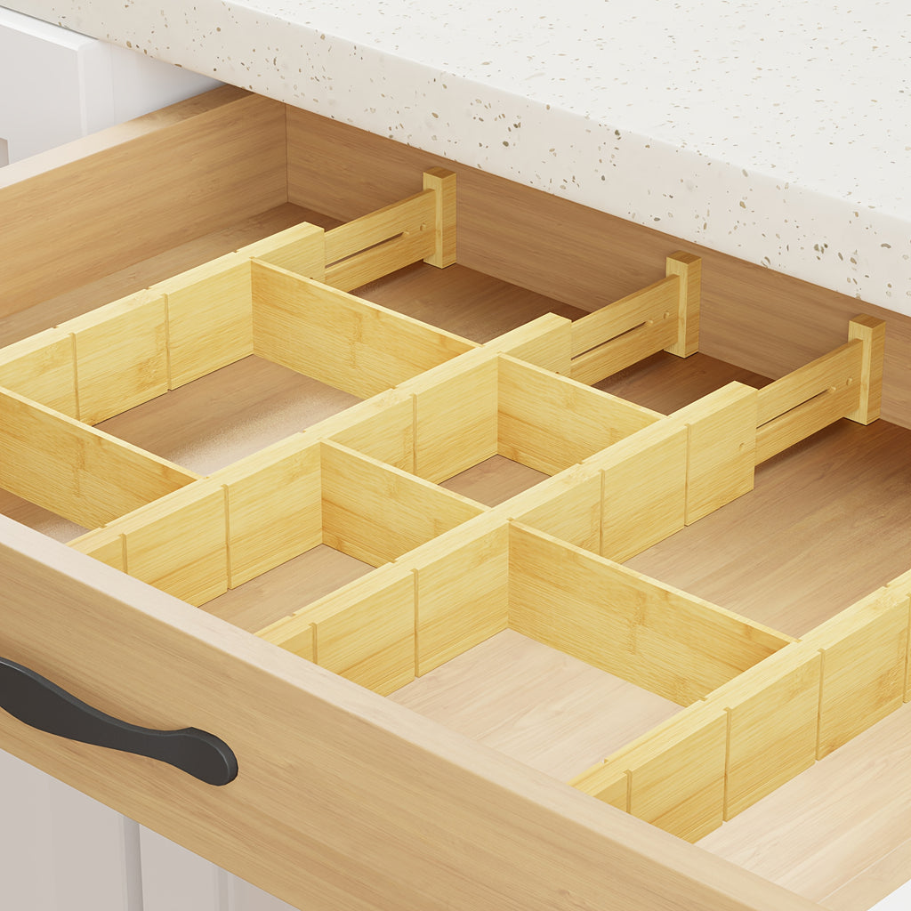 Smart Stackable Storage Drawer – smooth-access cabinet organization, 4 Dividers with 9 Inserts Bamboo Drawer Separators Including Inserts And Tags Kitchen Adjustable, designed for American homes, daily convenience and practical gifting