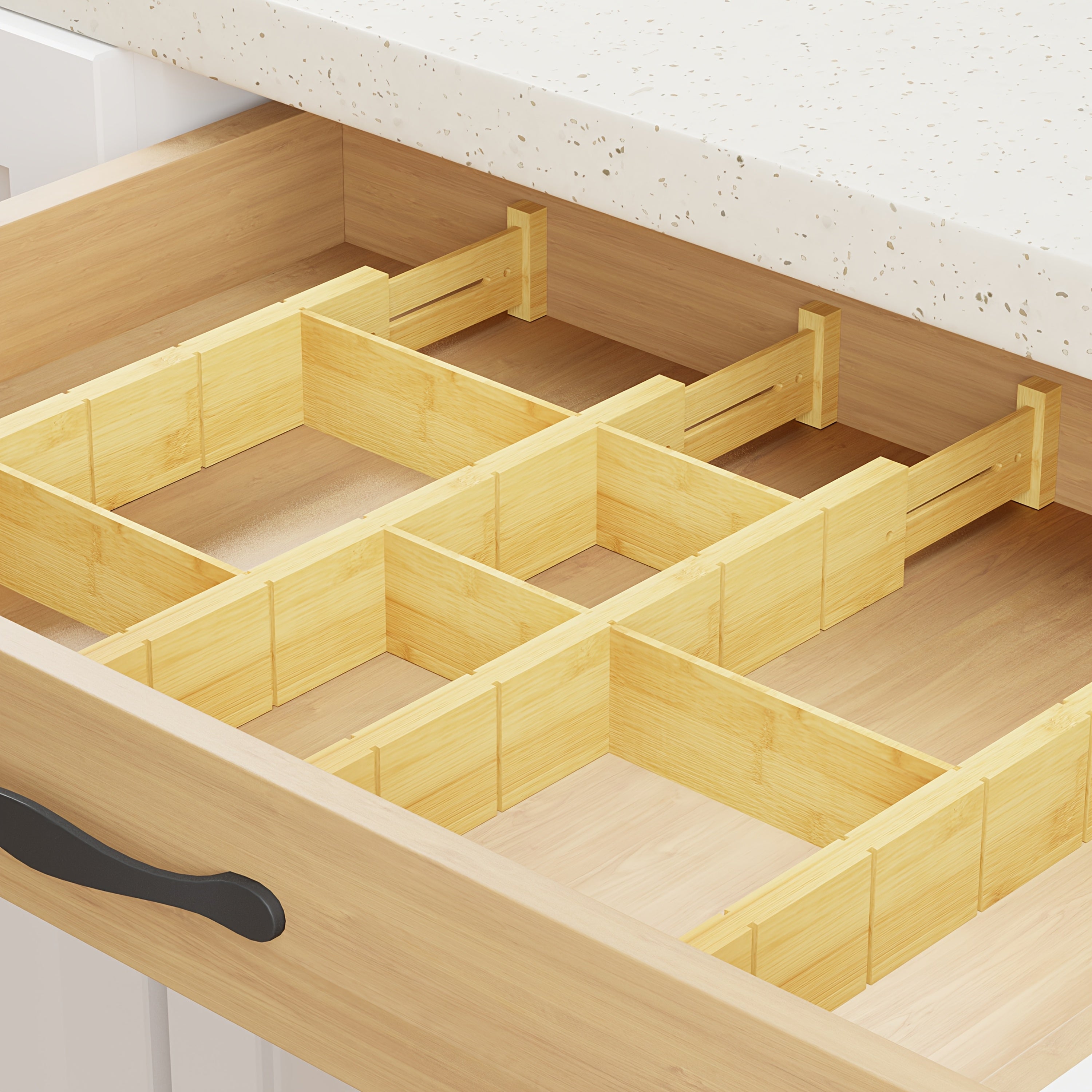 Smart Stackable Storage Drawer – smooth-access cabinet organization, 4 Dividers with 9 Inserts Bamboo Drawer Separators Including Inserts And Tags Kitchen Adjustable, designed for American homes, daily convenience and practical gifting