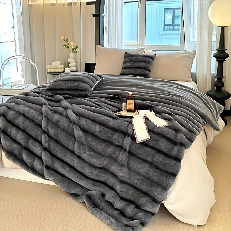 Smart Cozy Home Textile Accent – comfortable everyday home styling, Striped Luxurious Faux Rabbit Fur Throw Blanket Ultra-Soft Double-sided Blanket Kids Blanket ClassicStripe Pattern, designed for American homes, daily convenience and practical gifti