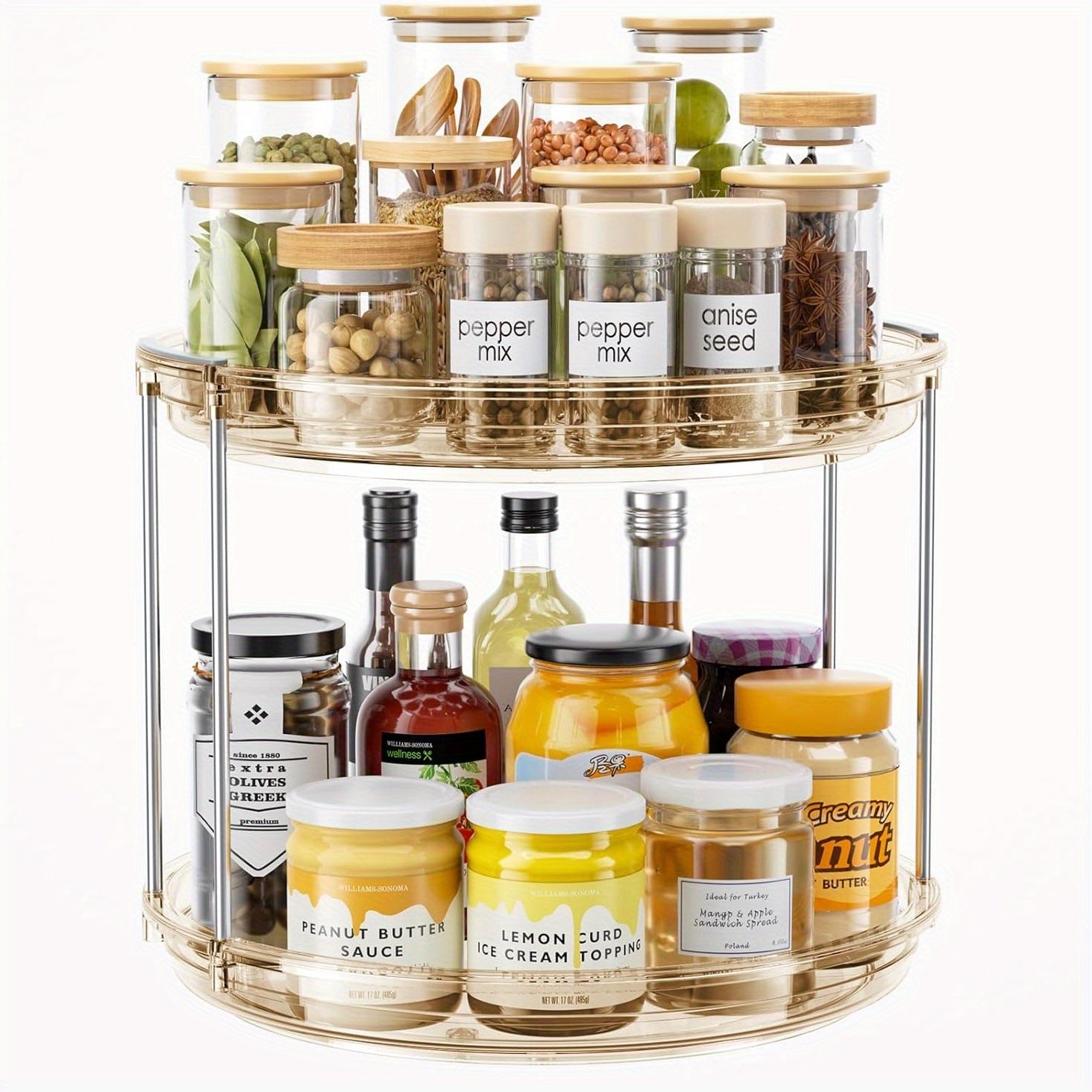 Kitchen Essential – A 2-Tier Rotating Multifunctional Countertop Turntable Designed for Storing Seasonings And Cosmetics, Featuring a 360-Degree Rotation And an Anti-Slip Base, Ideal for Use