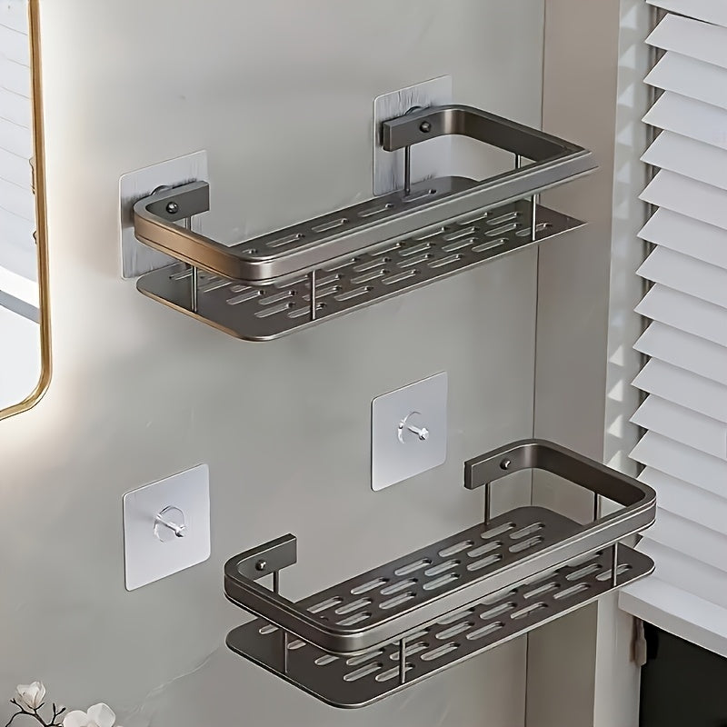 Space-Saving 2pcs Adjustable Home Storage Rack – durable multi-purpose storage, Christmas Essential 2pcs Stainless Steel Bathroom Shelf No-Drill Wall-Mounted Kitchen Spice Rack Large Capacity, designed for American homes, daily convenience and practi