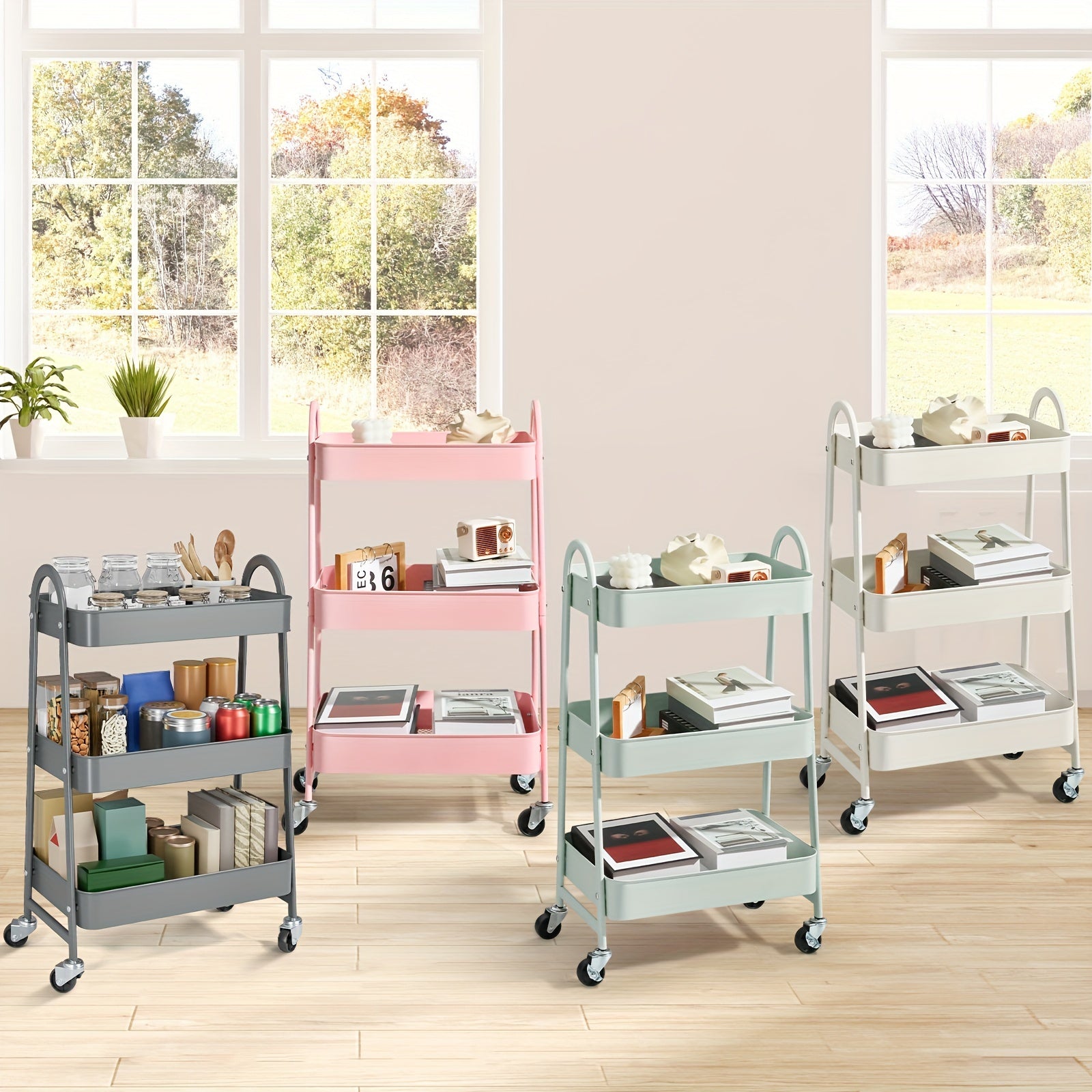 Smart 3 Tier Adjustable Home Storage Rack – durable multi-purpose storage, 3 Tier Rolling Storage Cart Metal Trolley Utility Cart With Wheels Hooks Easy Assembly, designed for American homes, daily convenience and practical gifting