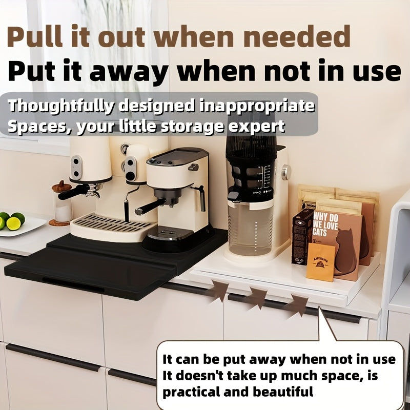 Expandable Pull-Out Countertop Extension Tray, Multi-Purpose Sliding Kitchen Shelf for Toaster Oven, Coffee Machine, Small Appliances, Space-Saving Counter Workstation for Food Prep, Coffee Bar