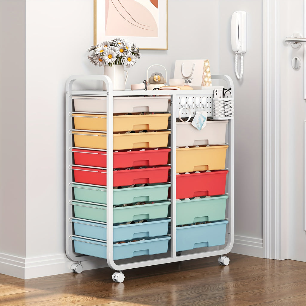 Space-Saving Pull-Out Cabinet Organizer – smooth-access cabinet organization, TOOLF 14-Drawer Rolling Storage Cart with Tabletop Pegboard Mobile Utility Cabinet on Wheels -, designed for American homes, daily convenience and practical gifting