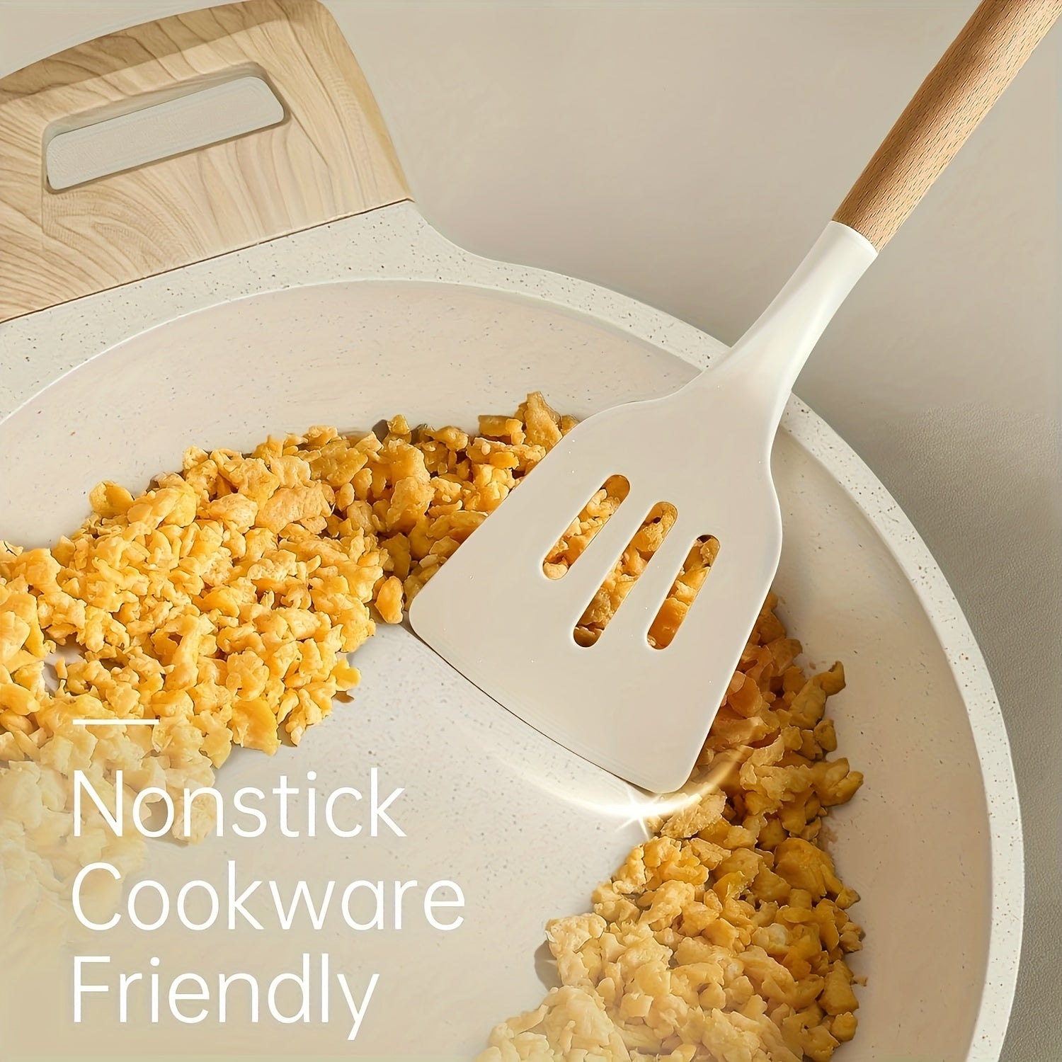 Kitchen Essential – 10pcs Silicone Kitchenware Set, High-temperature Non-stick Cooking Tool Kit, Including Wooden Handle Spatula, Flipper, Soup Spoon, Clamp, and Egg Beater for Modern US Hom