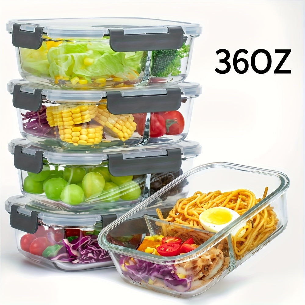 TYKOON 5/9pcs Glass Meal Prep Containers with Upgraded Snap-Lock Lids, 30/36oz Glass Food Storage Containers, 2-Compartment Set, Leak-Proof & Microwave, Oven, and Fridge Safe