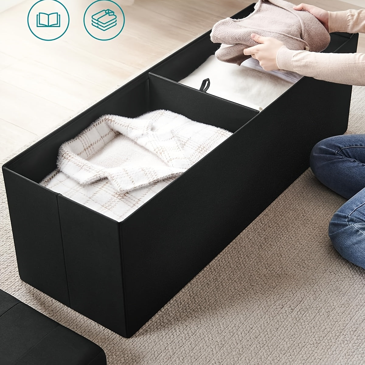 Home Organizer – Multi-Functional Ottoman with Storage Bench Folding Foot Rest Stool