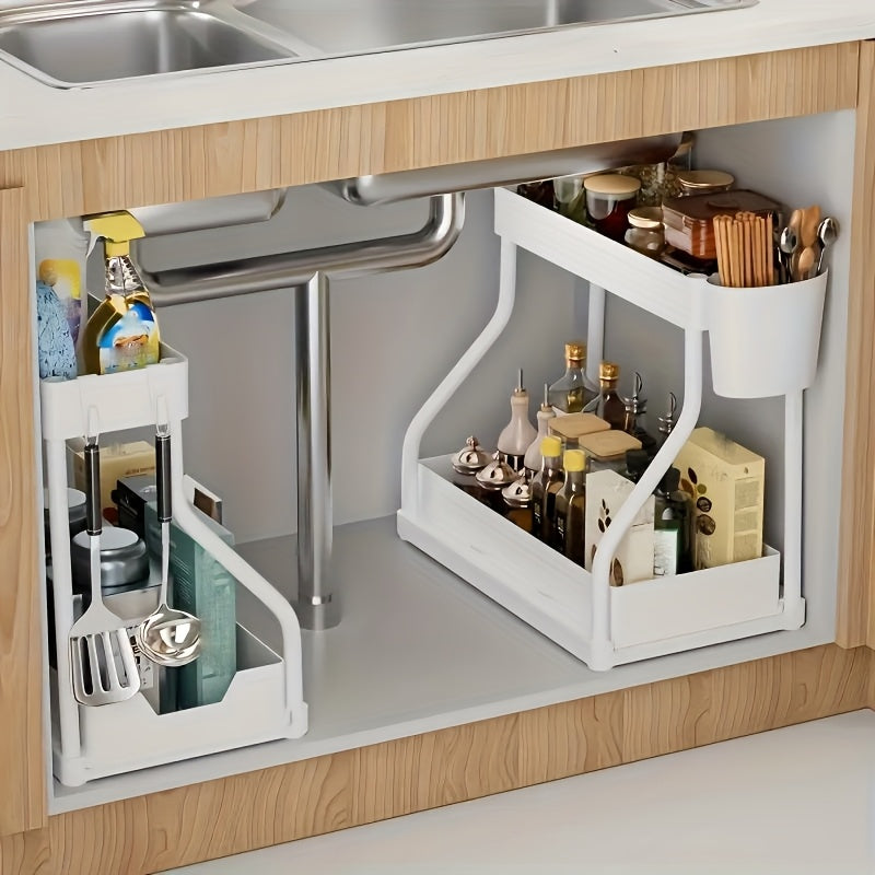 Home Organizer – 2pcs Under Sink Organizer with Sliding Shelves - Durable Pull-Out Cabinet Organize