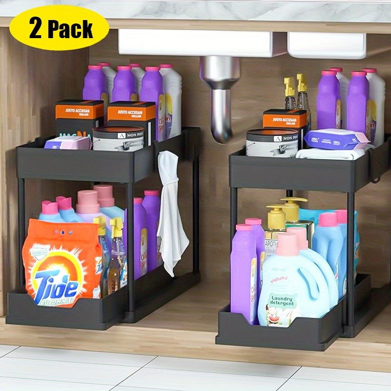Modern 2pcs Pull-Out Cabinet Organizer – smooth-access cabinet organization, 2pcs Sliding Cabinet Basket Storage Drawer Under Sink Organizer Bathroom Cabinet Organizer Multi-Purpose Organizer, designed for American homes, daily convenience and practi