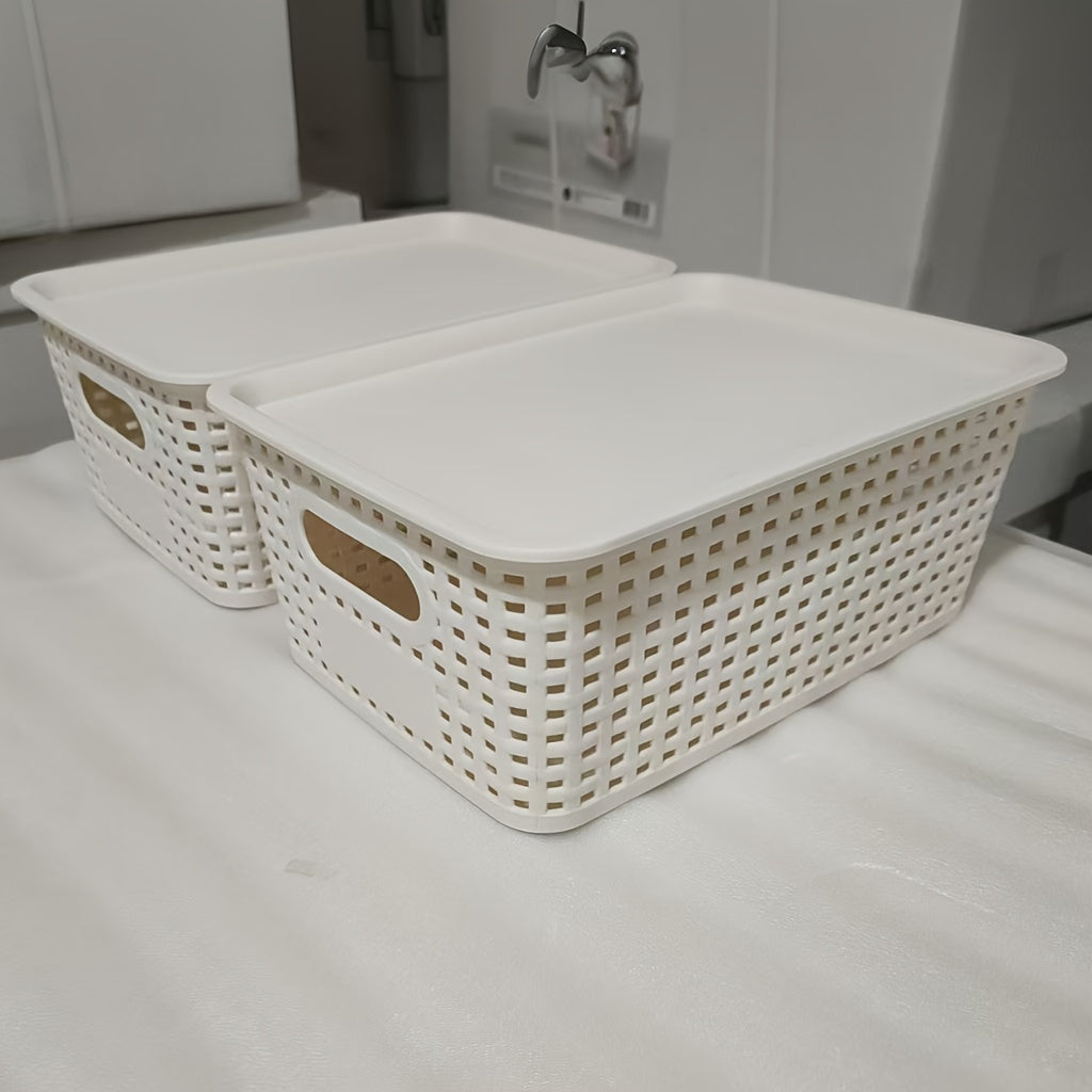 Storage Bins – 2pcs 4pcs 6pcs Multi-function Plastic Storage Basket with Lid Organizing