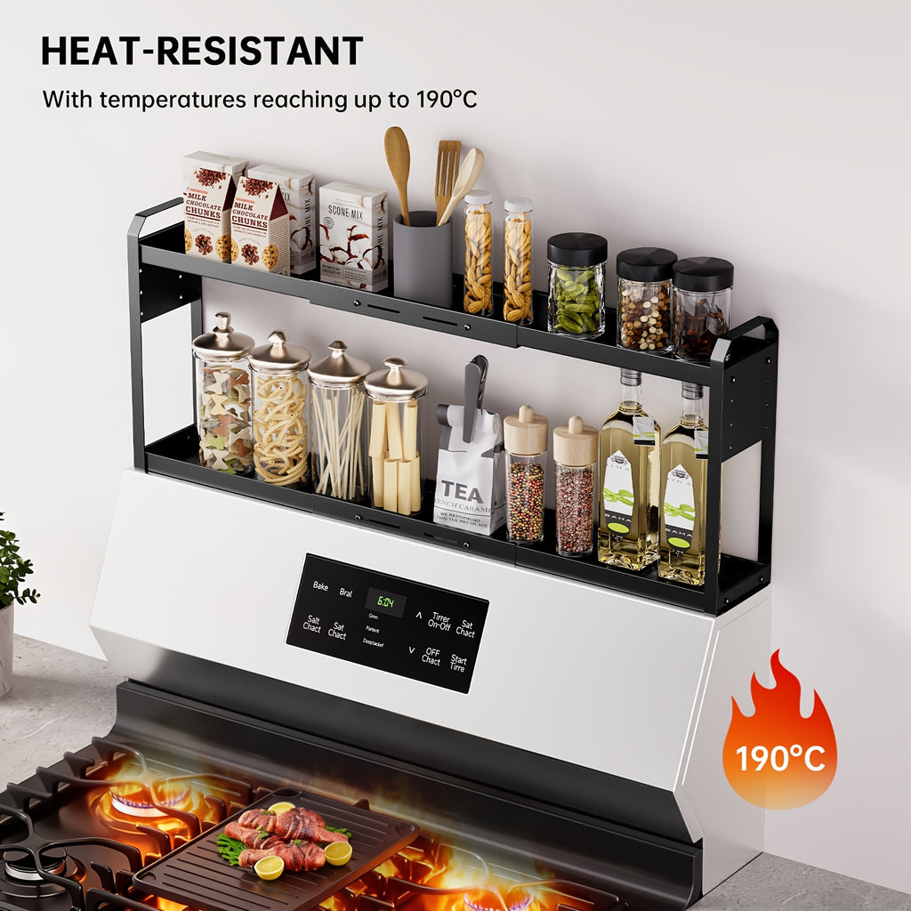 Heavy-Duty Adjustable Home Storage Rack – durable multi-purpose storage, Heavy-Duty Magnetic Over The Stove Shelf Shelf - 2-Tier Expandable Length Carbon Powder-Coated Suitable, designed for American homes, daily convenience and practical gifting