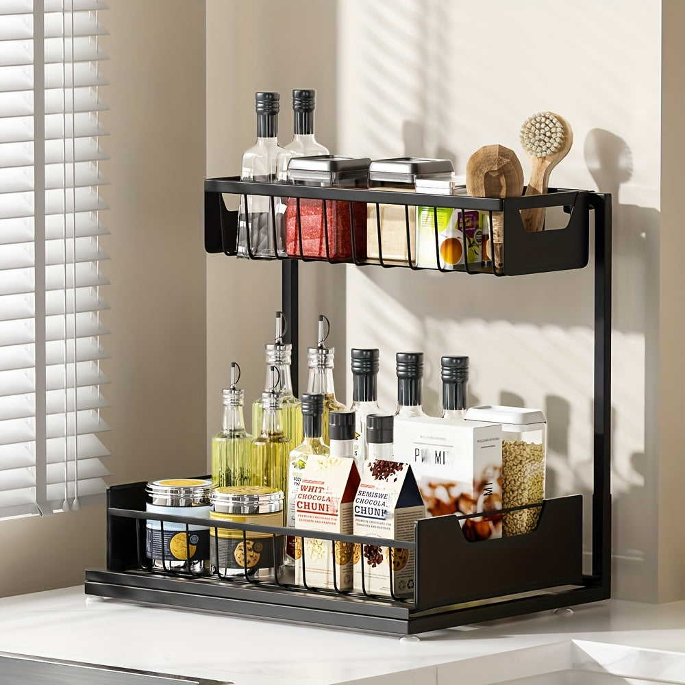 Versatile 1pack Pull-Out Cabinet Organizer – smooth-access cabinet organization, 2-Tier Sliding Under Sink Organizer Rack Kitchen Lower Sink Sorting Sliding Pull-out Cabinet Sorting, designed for American homes, daily convenience and practical giftin